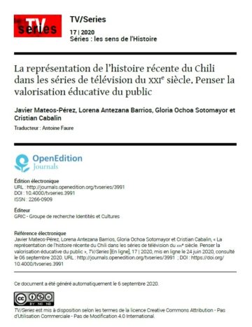 La représentation de l’histoire récente du Chili dans les séries de télévision du xxie siècle. Penser la valorisation éducative du public